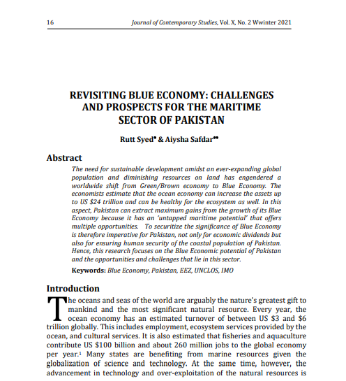 REVISITING BLUE ECONOMY: CHALLENGES  AND PROSPECTS FOR THE MARITIME  SECTOR OF PAKISTAN