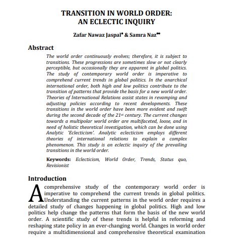 Transition in World Order