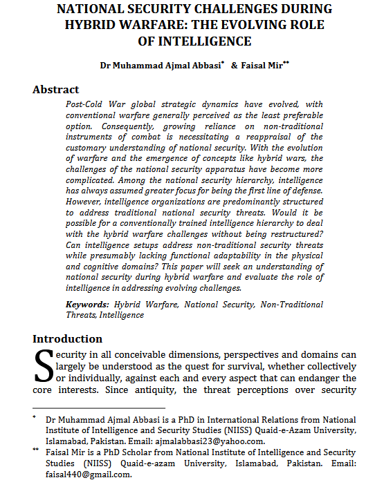 National Security Challenges during Hybrid Warfare: The Evolving Role of Intelligence